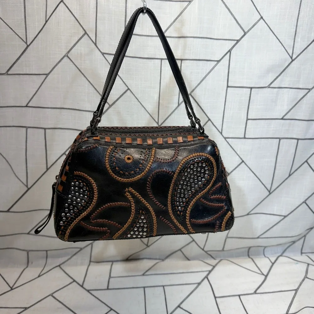 Marc & Marc by Sharif Handbag Small Black Studded Paisley Leather Satchel